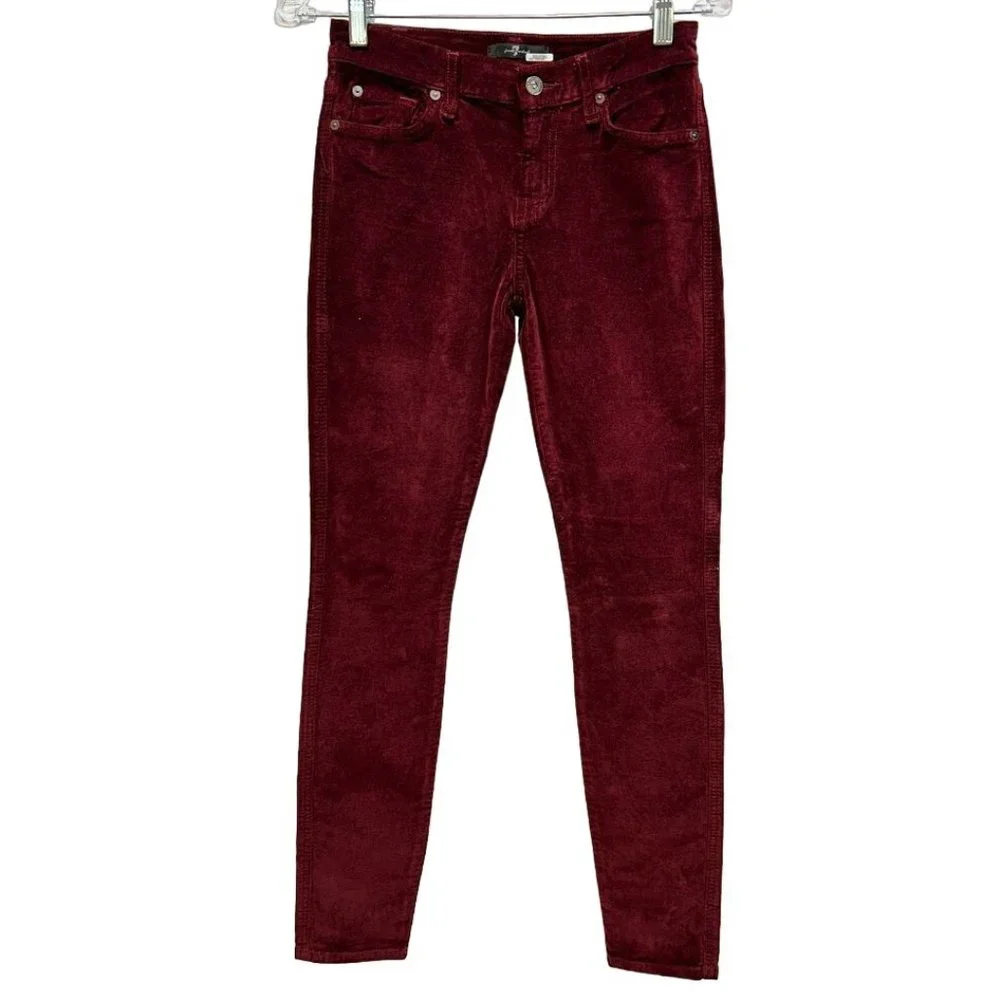 7 For All Mankind Skinny Velvet Cabernet Pants Size 26‎ XS